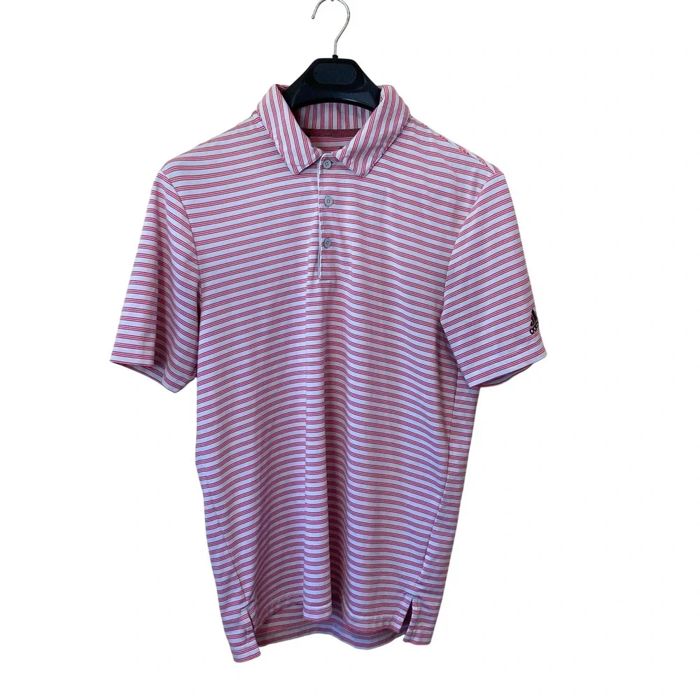 Adidas Golf Mens Small Red‎ White Striped Performance Polo Shirt CD3368